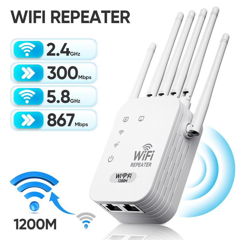 WiFi Extender 2025 6-Antenna Strong Signal, 1200Mbps Dual Band (5GHz/2.4GHz) Booster, Covers 12,000 sq. ft & 100 Devices, Repeater with Gigabit Port & AI Connectivity, Ideal for Home Studios, Remote Workspaces, VR Areas TikTokShopBlackFriday WiFi Extender 2025 6-Antenna Strong Signal, 1200Mbps Dual Band (5GHz/2.4GHz) Booster, Covers 12,000 sq. ft & 100 Devices, Repeater with Gigabit Port & AI Connectivity, Ideal for Home Studios, Remote Workspaces, VR Areas TikTokShopBlackFriday