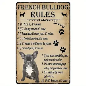 "FRENCH BULLDOGH RULES" Funny Metal Sign, Home Decor, Room Decor, Wall Decor, Restaurant, Cafe, Bar Decor