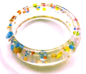 MicroGalaxy Gem Bracelet Thin Bangle One-of-a-Kind Wearable Sculpture with Real Lab Created Gemstones CZ & More 19mm Width 62mm Inner Diameter