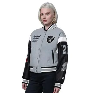 Football Fan Shop Officially Licensed NFL Starter Women's Cropped Varsity Jacket by Glll - Vikings