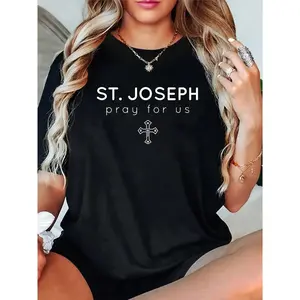 100% Cotton Unisex Saint Joseph - Pray for Us - Catholic Patron Saint T-Shirt – Soft touch, 2026 round neck short-sleeved T-shirt