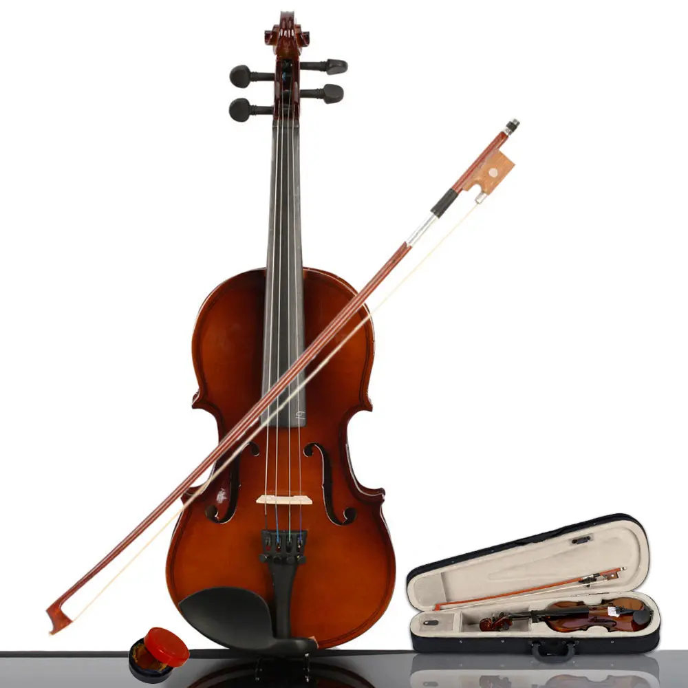 Vintage-Style 4-String 1/4 Acoustic Violin Case - Lightweight Handmade Travel Case, 38.10Oz / 1080G, 48cm, with Blacked Wood End Pin, Bow, Rosin, Picks for Beginner Musicians