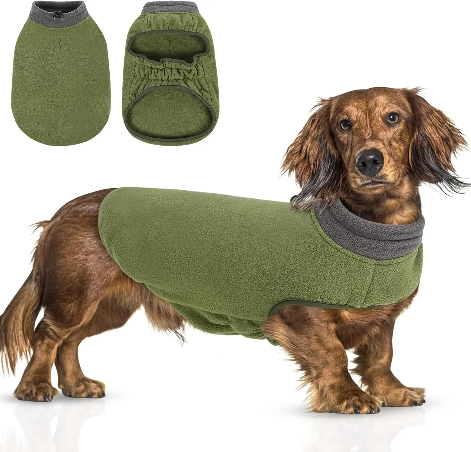 Sweater, Soft Fleece Vest Pullover  Jacket with Elastic Stretchable, Warm Winter Dogs Coats Cold Weather Doggy Dachshund Sweaters for Small Dogs Cats Boy or Girl (Green, XL)