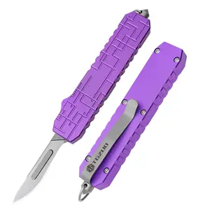 Aluminum Alloy Pocket Knife with Clip, Small Folding Box Cutter, Precision Crafted Utility Knife, Includes 10 Stainless Steel Blades, Purple EDC