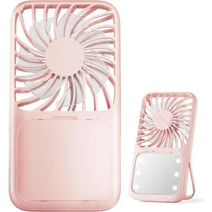 [New Deal] Portable Handheld Fan Folding Stand for Desktop 3 Speed LED Makeup Mirror with Light Rechargeable Mini Personal Fans