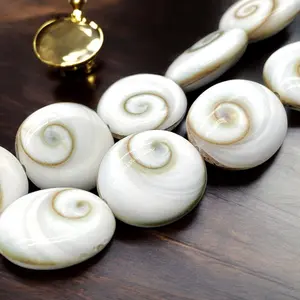 Shiva Eye Shell Beads From Pacific Ocean (Every Single Bead Made From Two Gigantic Operculum Shells - Matching Completed Spiral Matrix) Protective Door of Snail Shell - New Double Sided Design - Smooth Oval