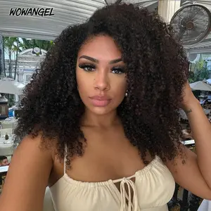 WOWANGEL Wear To Go Half Wig Kinky Curly 200% 300% Density Kinky Straight Glueless Real Human Hair Wigs Seamless Flip Over Wigs Beginner Friendly