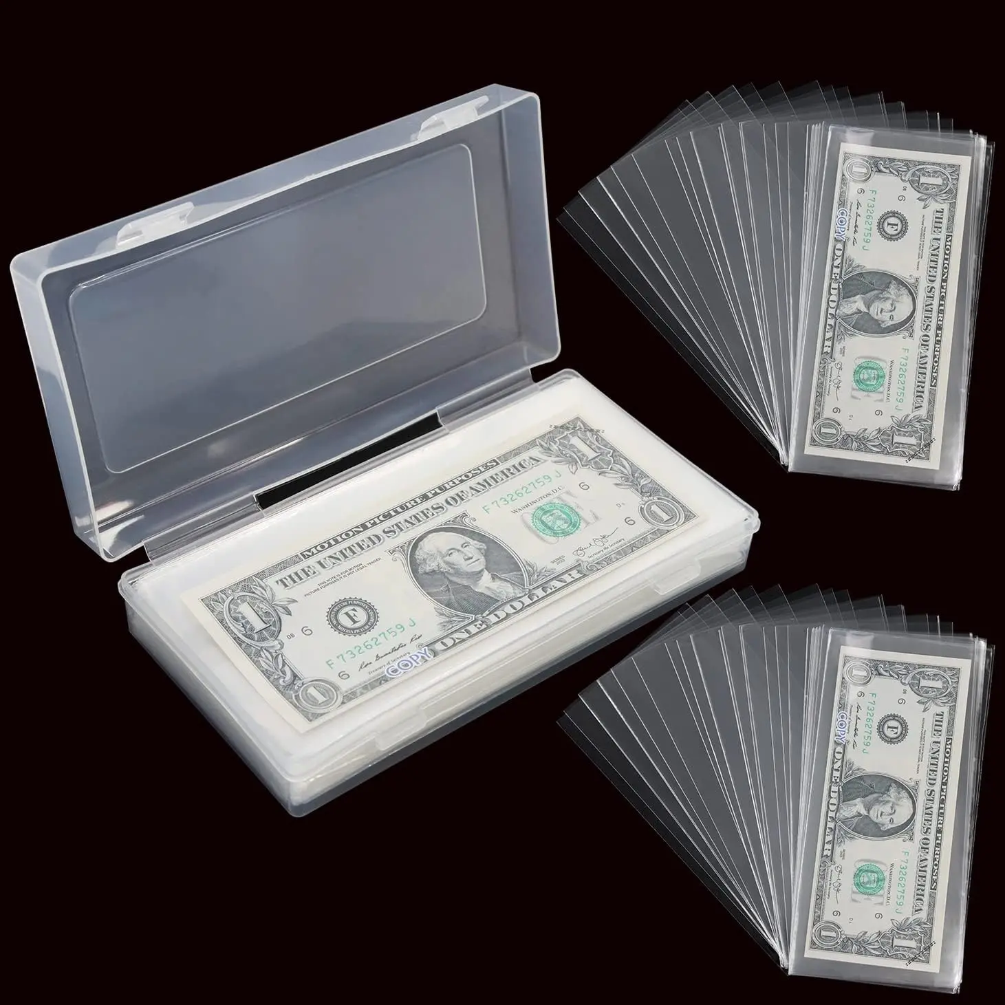 200-Piece Translucent Plastic Currency Sleeves with Storage Box, Scratch-Resistant Protectors for Collectors’ Dollar Bills, Stamps, Tickets, Invoices, Card Toploaders for Saving & Collecting, Toploaders For Cards, A Pleasure For Banknote Collectors
