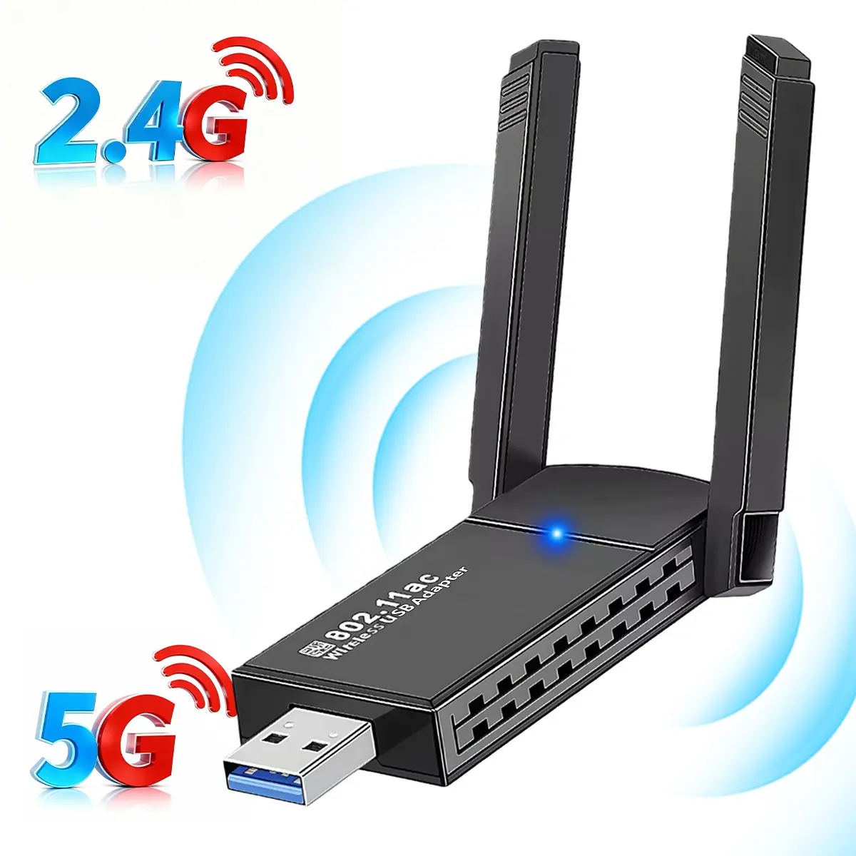 Computer Network Booster Wifi Booster, 1300Mbps Dual Band USB Network Card with 5dBi Antenna ...