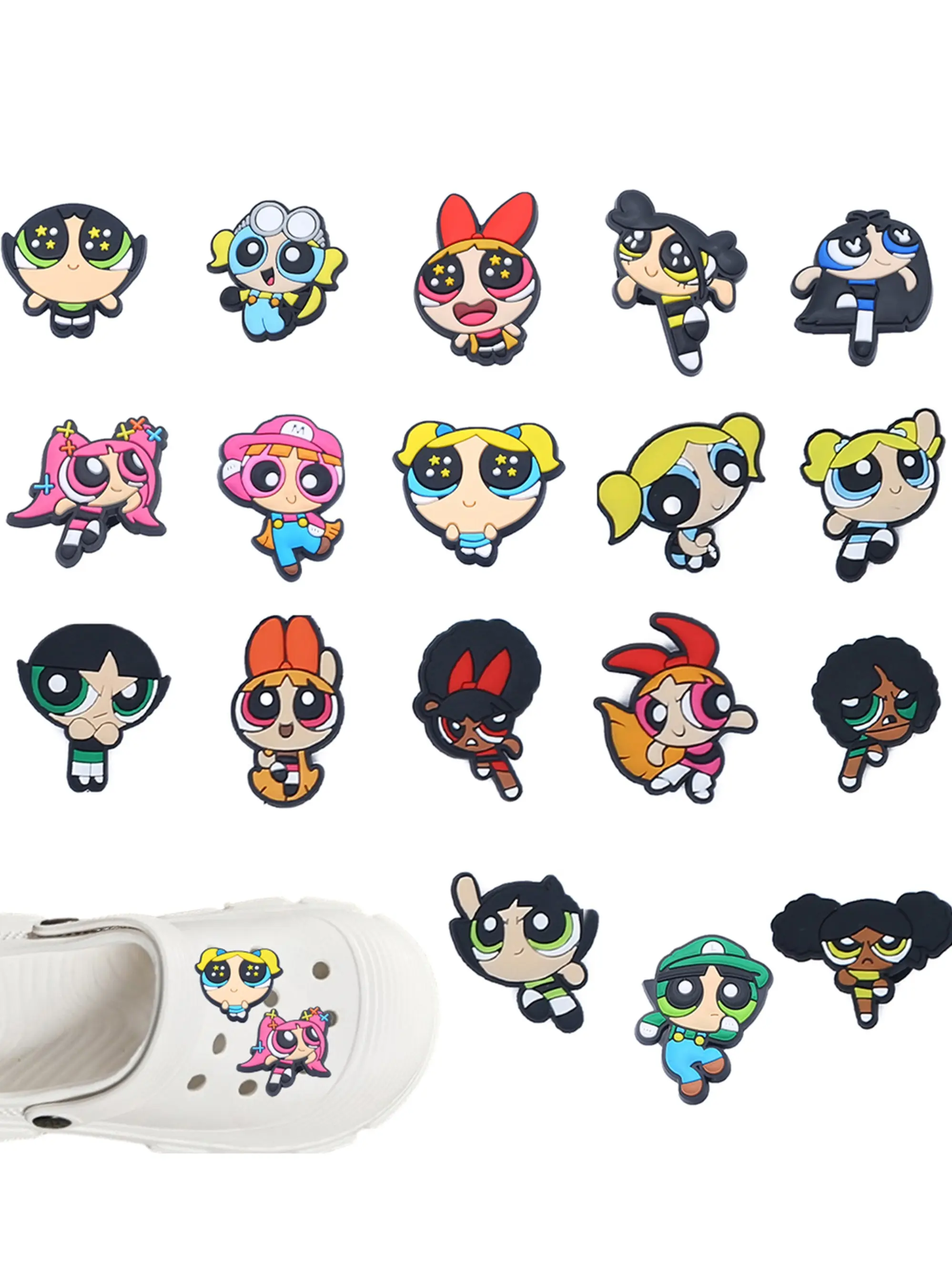 18 Pcs Cartoon Small policewoman PVC Footwear Accessories, Footwear Charms, Shoe Charms Set, DIY Removable Fashion Shoe Decorations, Shoe Embellishments, Cute Style for All Seasons