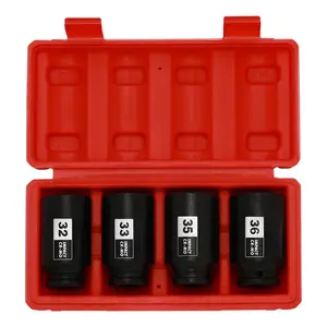 1/2'' Drive Deep Spindle Axle Nut Impact Socket Set 6 Point CR-MO 32 33 35 36mm 4PC Heavy Duty Tool Kit for Car Repair & Maintenance