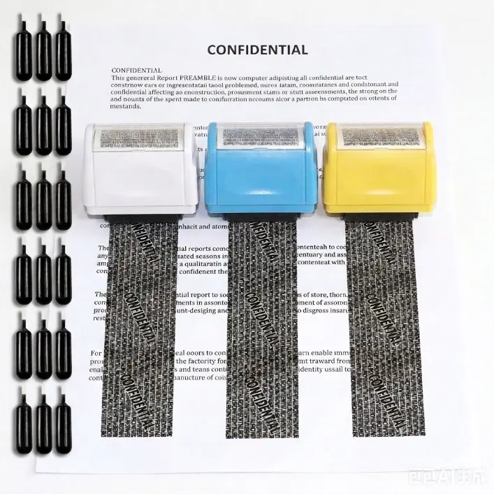 Wide Identity Theft Protection Roller Stamp Set,Privacy Roller Stamp Information Blocker,Privacy & Security Stamp,6 Pack Refill Ink for ID Account Data Address Security