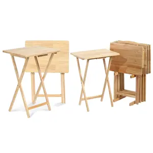 PJ Wood Folding Portable TV Snack Tray Table w/Compact Storage Rack, (Set of 7)