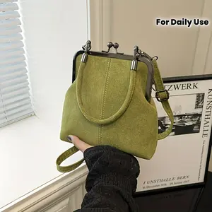 Women's Vintage Kiss Lock Handbag & Crossbody Bag with Adjustable Strap - Lightweight Fabric Purse Suitable for Daily Use, Gift for Women, Kiss Lock Closure, Nylon Lining, Retro Style (Available in Multiple Colors)