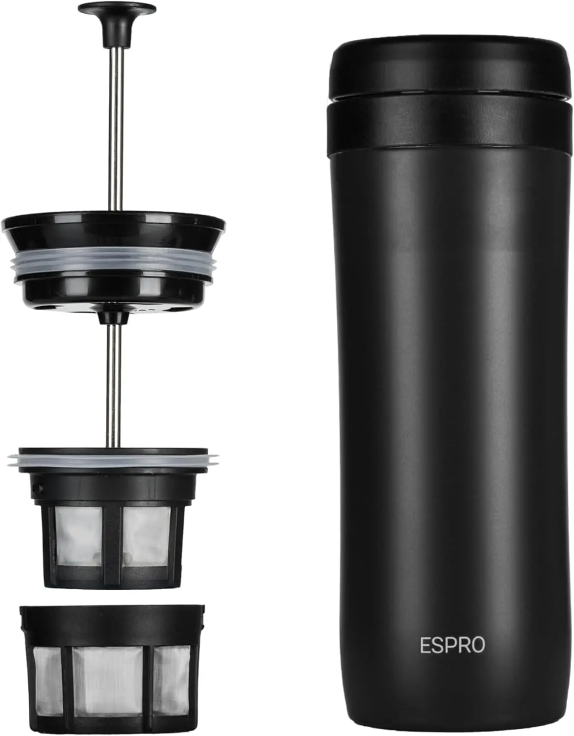 ESPRO P1 Travel French Press Coffee Maker, 12 oz Leak-Proof, Matte Black