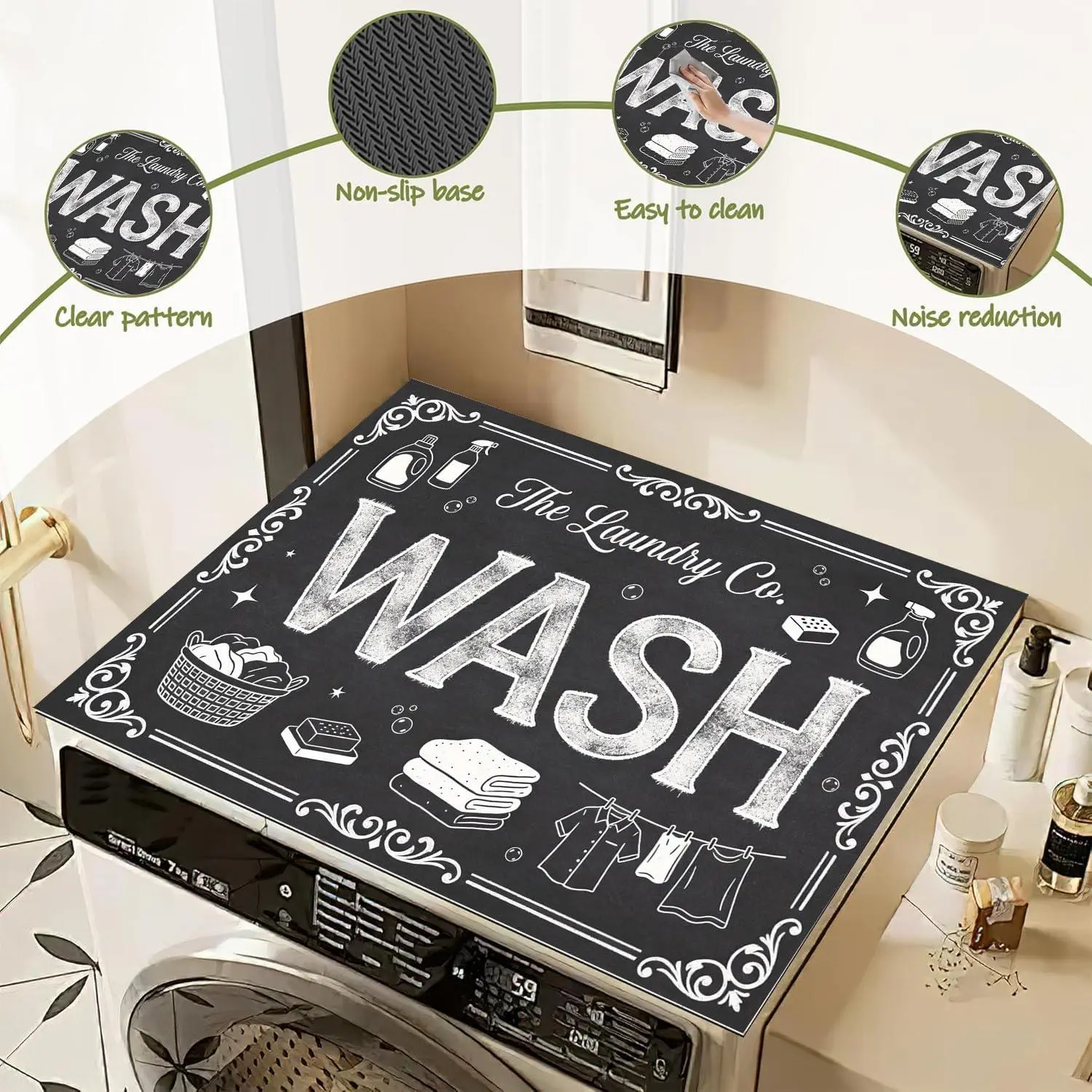 Funny Washer and Dryer Covers for the Top,Non-Slip Dryer Top Protector Mat, 23.6" X 19.7" Dust-Proof Washing Machine Cover, Washer Dryer Top Covers for Laundry Room Kitchen Sozzjile Cleaning Decor