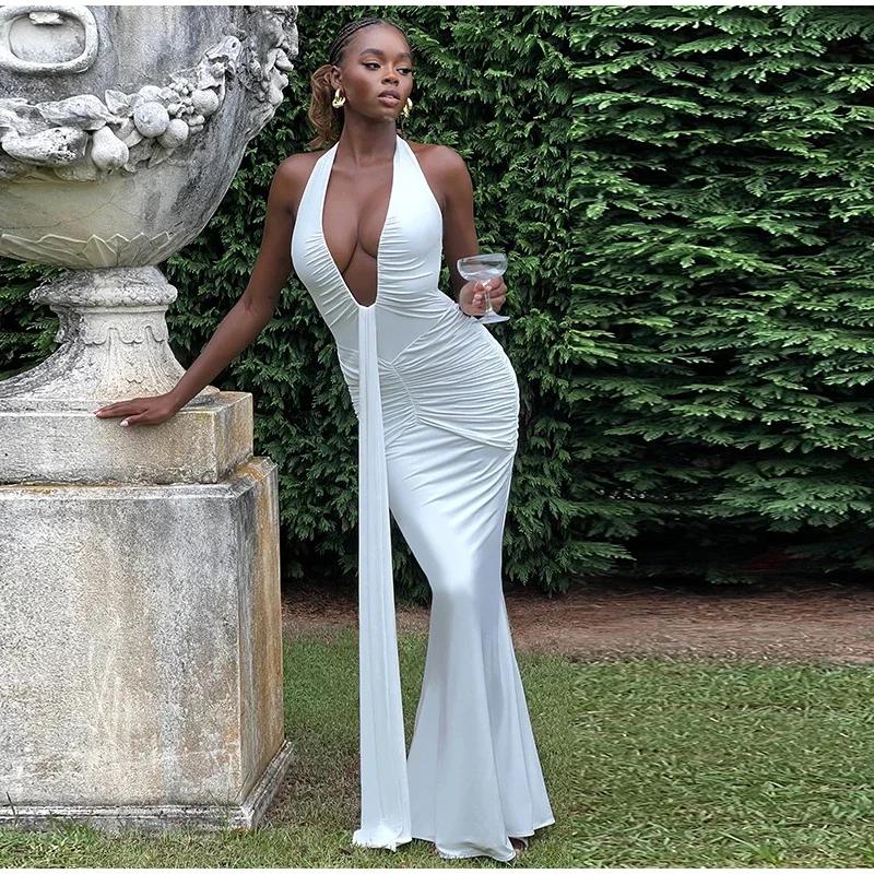 Women's Backless Bodycon Dress, Elegant Solid Color Sleeveless Dress, Ladies Summer Clothes, Elegant Evening Gown