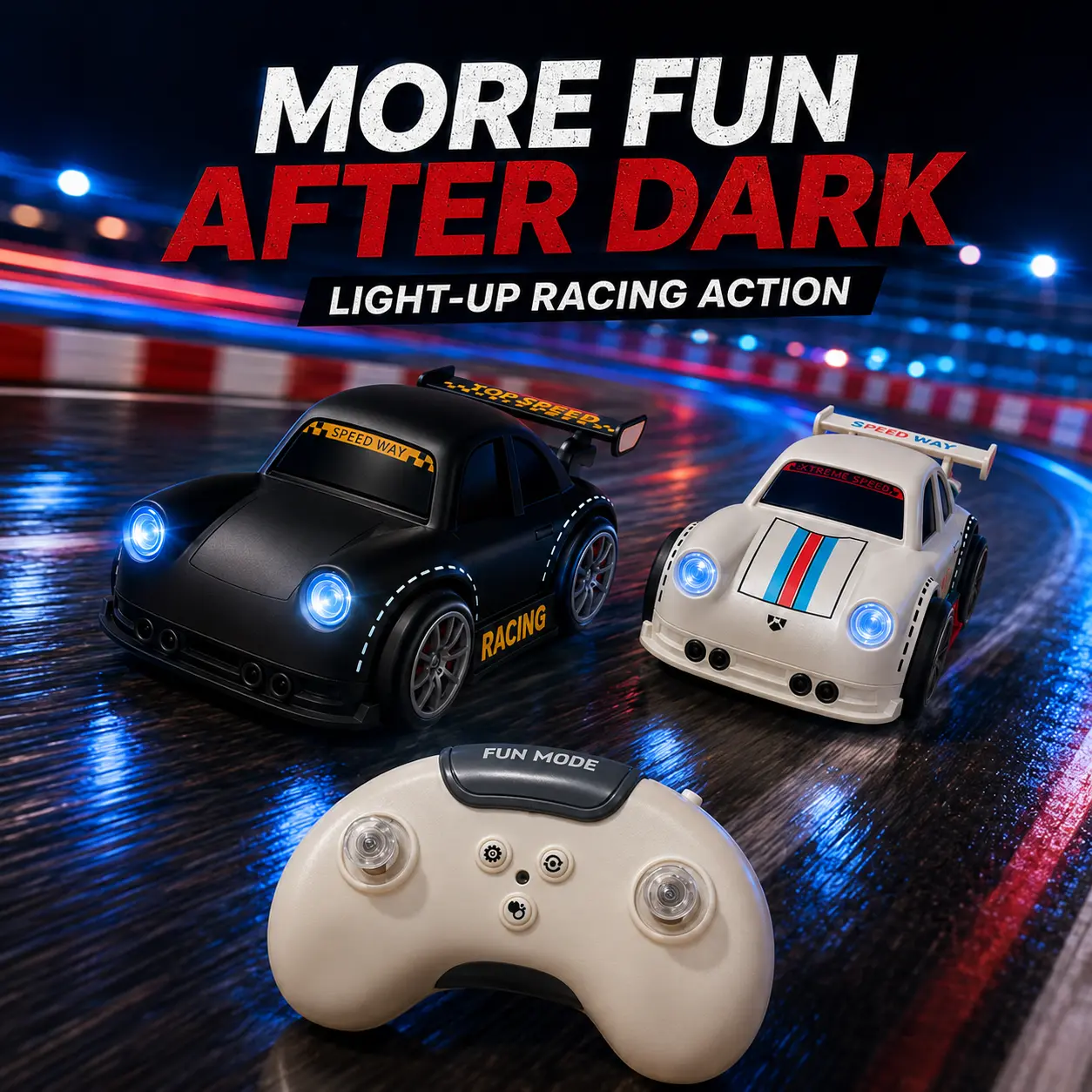 Remote-controlled drift racing car with dual modes for chasing/escaping, 2.4 GHz remote toy car with LED car lights, realistic car chase with 360° stunt drift spins, mini indoor real racing toy, a gift suitable for children aged 3–15.