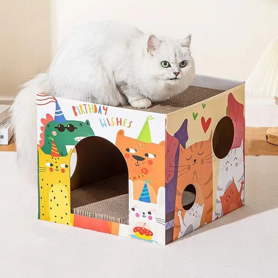 Cat Scratching Pad, Standing Cardboard Box Design Cat Scratcher Toy ...