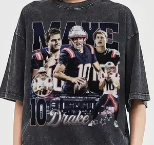 Drake Maye Vintage Bootleg 90s Football Shirt Casual Streetwear Style Game Day