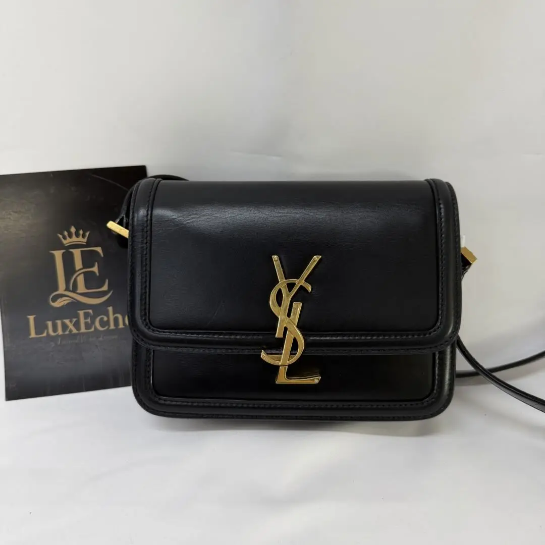 Pre-owned Yves Saint Laurent Solferino Black Shoulder Bag Calfskin Leather with Gold Tone Hardware (B2512002)