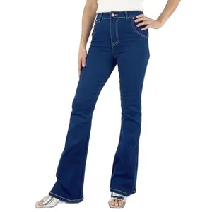 SimplYoung Women's High Rise Flare Jeans, Dark Blue