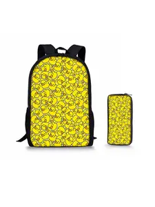 Little yellow duck pattern printing 17-inch height 44 cm single-layer backpack + single-layer pencil case two-piece set