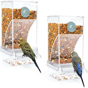 2 Pack No Mess Automatic Bird Feeder Transparent  Container Cage  Parrot Feeder Accessories for Small Birds Parrot Cockatoo Canary