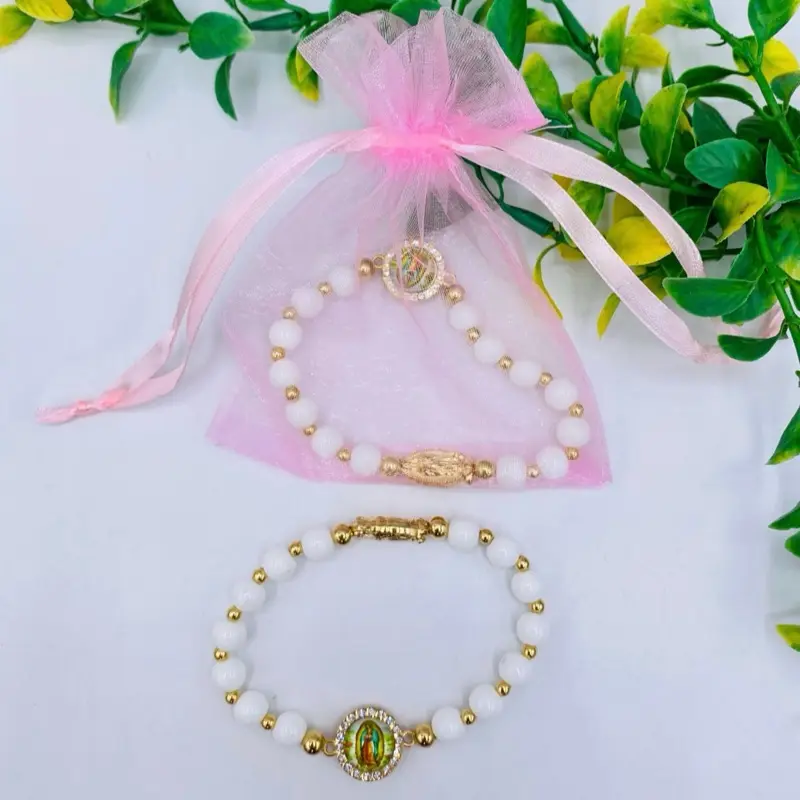 12pcs Beaded Braided Bracelet Baptism & First Communion Favors, Free Gift Bags Included (Communion Keepsakes)