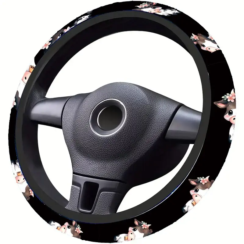 1pc 1.6x15 inch Cow flowers Pattern car steering wheel cover, non-slip comfortable, car interior accessory, Car accessories, no inner ring, easy to install remove, suitable for all car models, gift for car enthusiasts, Automotive, 3.02CYJ-11