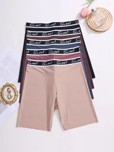 Women's Letter Tape High Waist Boxer Briefs, Breathable Seamless High Stretch Elastic Waist Panty, Ladies Underwear for Daily Wear, Womenswear