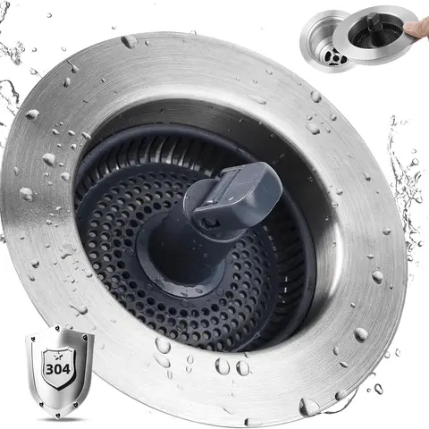 Upgraded Stainless Steel Kitchen Sink Drain Strainer Stopper Kits, 3-in-1 Pop Up Sink Stopper, Clog-Free Basket Sink Strainer, Food Catcher for Standard 3-1/2 Inch Kitchen Sinks