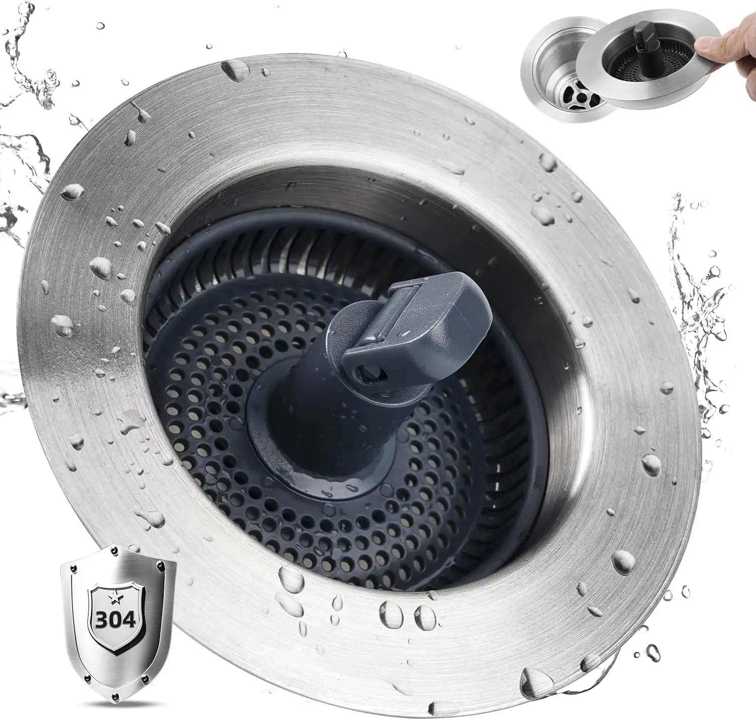 Upgraded Stainless Steel Kitchen Sink Drain Strainer Stopper Kits, 3-in-1 Pop Up Sink Stopper, Clog-Free Basket Sink Strainer, Food Catcher for Standa