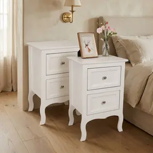 2 Pack 2-Tier Country Style Nightstand MDF Storage End Table Multicolor Simple Bedside Cabinet Home Furniture for Bedroom Office Living Room Decor