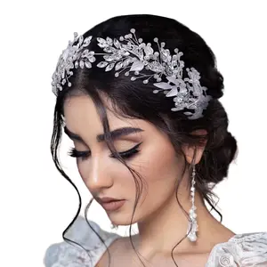 Rhinestone Wedding Headband Handmade Leaf Crystal Bridal Headpieces for Wedding Hair Accessories for Brides and Bridesmaidu2026