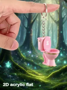 2D Flat - 1 Cute Pink Toilet Shape 2D Flat Acrylic Keychain | Mini Toilet Paper Roll Glamour Accessory for Ladies, Bathroom Themed Gift (Birthday/Christmas/Holiday) - Compatible with Backpack, Car Keys and Wallet Pendant