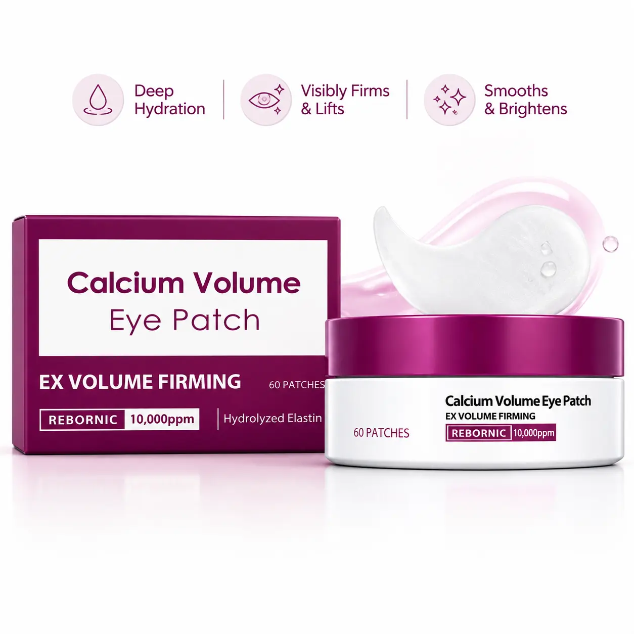 Calcium Volume Eye Patch, Hydrogel Under Eye Patches with Hydrolyzed Elastin, Firming & Hydrating Eye Mask for Smooth Plump Glow Skin, Daily Skincare Routine 60 Patches