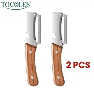 2PCS 2-in-1 Fruit & Veggie Peeler with Bottle Opener Sharp Stainless Steel Wooden Handle Ergonomic Non-slip Design for Comfortable Grip Wooden Handled Peeler