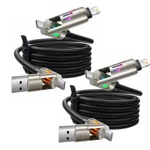 2PCS 4 in 1 Fast Charging Cable 60W 6FT USB C to Lightning Cable Nylon Braided USB A/C to C/Lightning Multi iPhone Charger Cord for iPhone 17 16 15 14 13 Pro/iPad/Samsung/MacBook