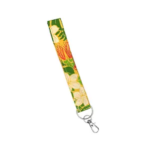 Handsewn Yellow & Green Hawaiian Print Fabric Loop Keychain