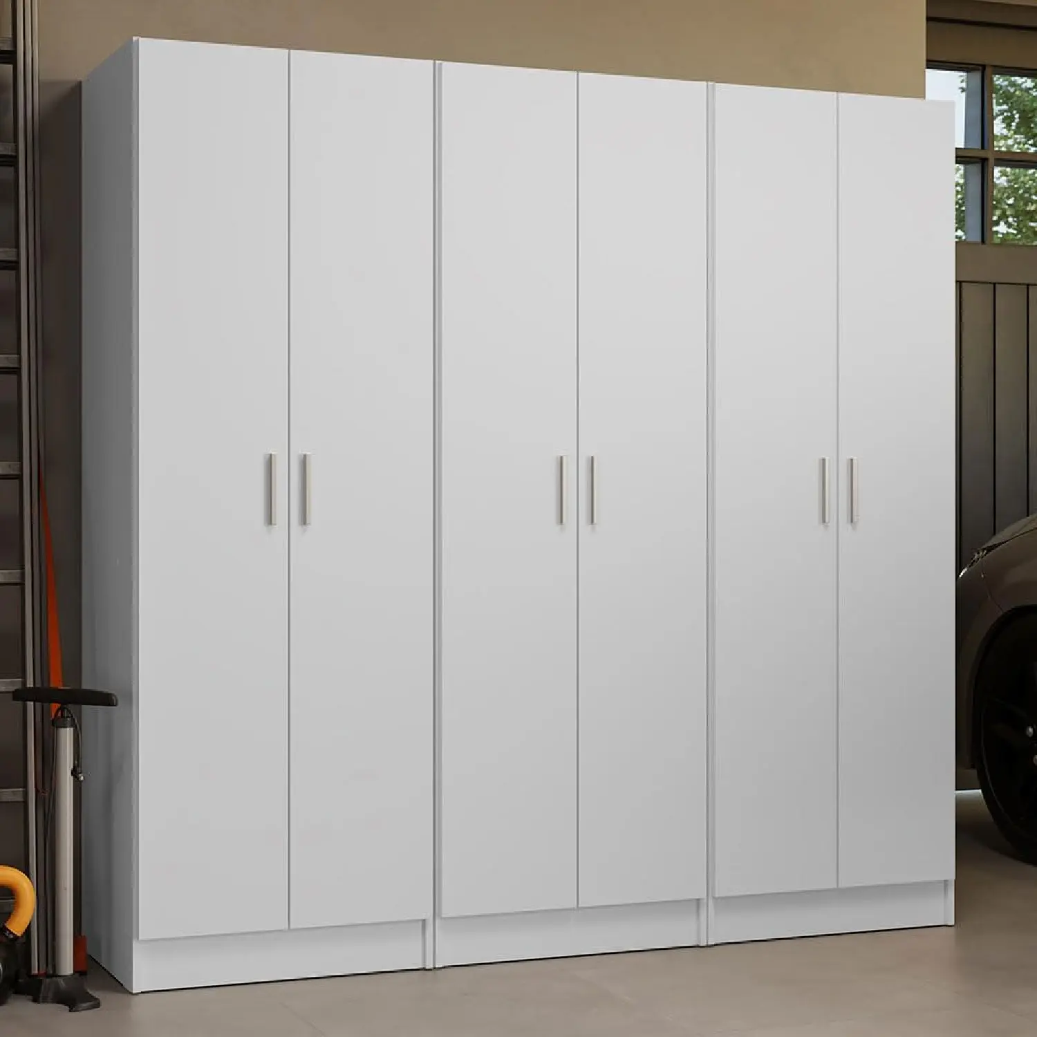 Madesa Garage Storage Cabinet Set 6 Doors 12 Utility Shelves 70" L Wooden Organization Unit for Garage and Tools 9 Adjustable Shelves Anti Tipping (White)