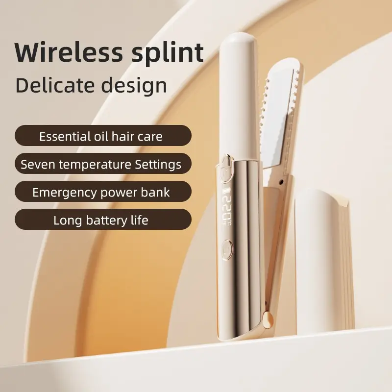 Wireless Portable Mini Hair Straightener Comb, Five Colors, Constant Temperature Anti-Burn LED Display, USB Charging, Seven Temperature Settings, Essential Oil Hair Care