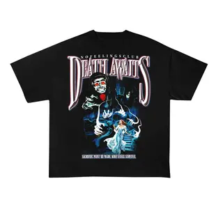 DEATH AWAITS HORROR TEE, Menswear Top, Round Neck, Shortsleeve, Neck Crewneck, classic style Tshirt, Trending, For Men And Woman, Streetwear, Unisex Shirt, Size S to XL, tiktok shop