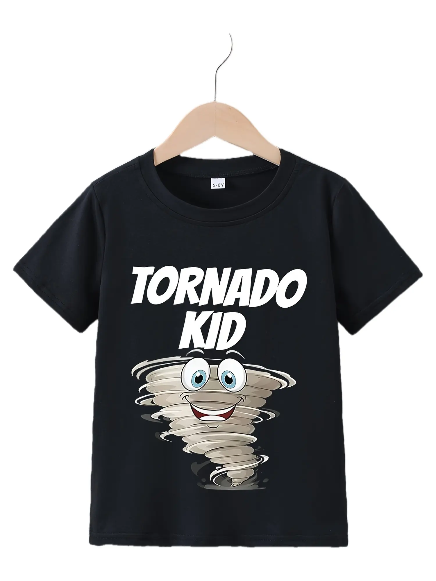 Kids "Tornado Kid" Cartoon Tornado Graphic T-Shirt, Boys Short Sleeve Weather Themed Crew Neck Tee Cotton Blend Tee
