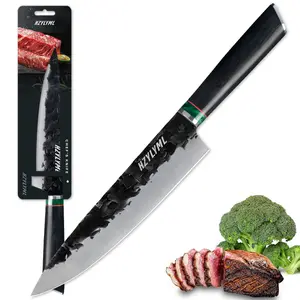 【HZYLYML】 Handcrafted Chef Knife - 5Cr15MoV Steel, Ebony Handle, Forged Hammer Mesh