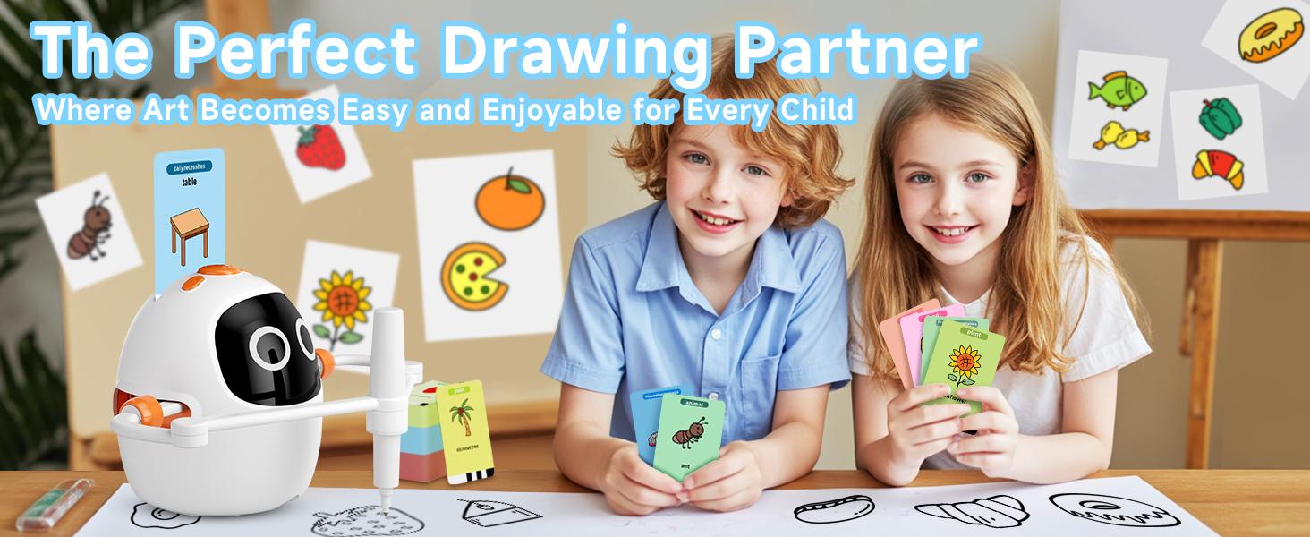 Drawing Robot for Kids, Montessori Painting Learning Toys, Voice Interactive Educational Drawing Machine with 220 Word Cards for 3 4 5 6 7 8 Year Old Boys Girls Gift
