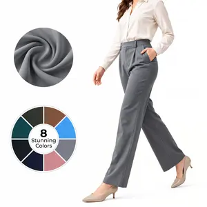 Women's High Waisted Work Pants with Pockets, Stretch Straight Leg Business Casual Office Pants, Pull-On Dress Pants for Work, Travel & Everyday Wear