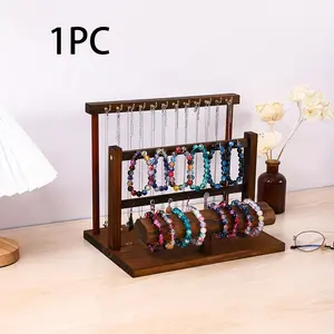 1pc Original Wood Multi-Functional Jewelry Storage Rack, Necklace Bracelet Earring Organizer, Home/jewelry Store Display Storage
