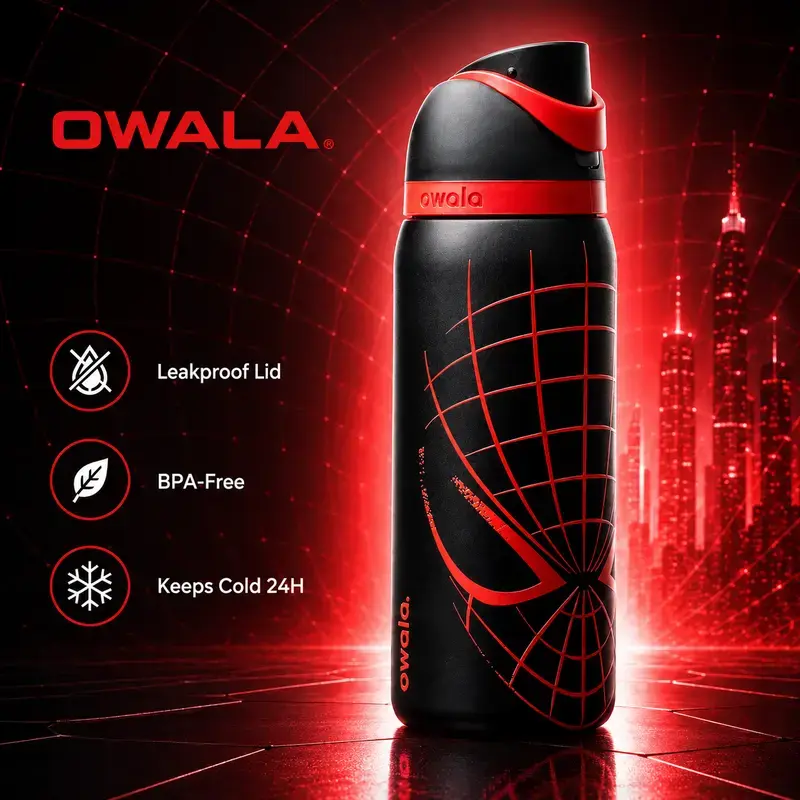 Owala 24oz & 32oz SpiderMan Insulated Stainless Steel Water Bottle, Leak Proof One-Hand Flip Lid, Portable Sports Travel Tumbler for Gym, School, Work & Commute