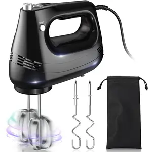 Electric Hand Mixer with Stainless Steel Whisk, Dough Hook Attachment and Storage Bag, Handheld Mixer for Baking Cakes, Eggs, Cream  Mixers. Turbo Boost /5 Speed Kitchen Blender